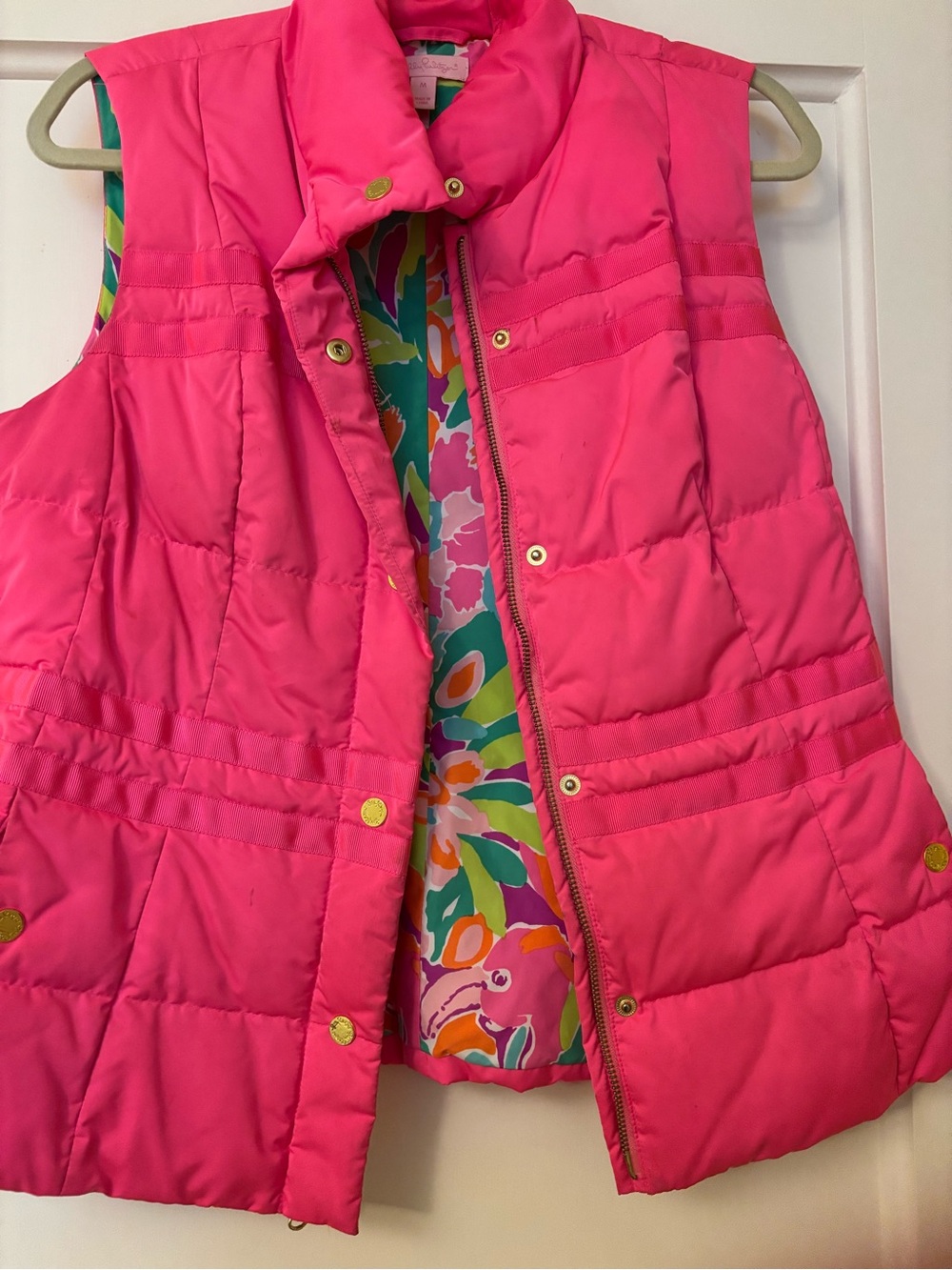 Lilly Pulitzer Hot Pink Quilted Puffer Vest with Floral Lining